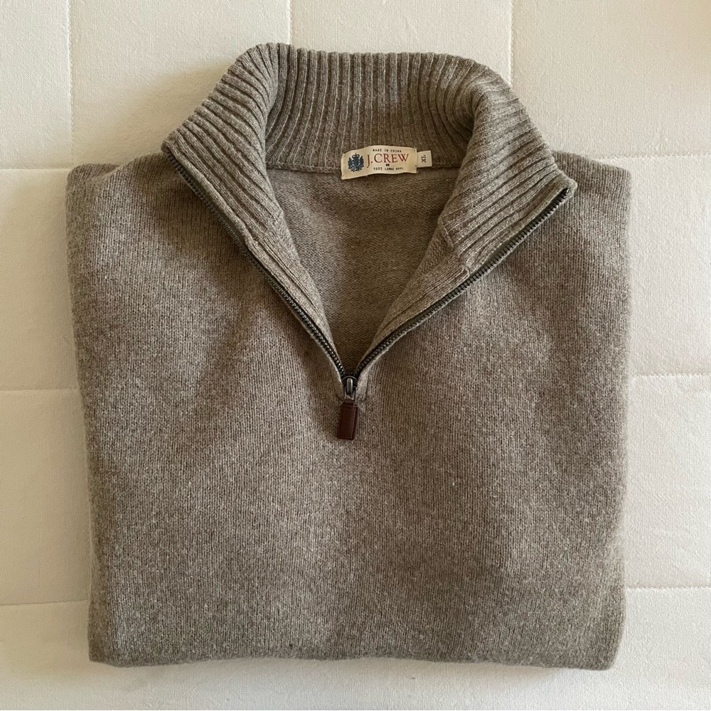 JCrew Mens Beige Wool Quarter Zip-Up Sweater, Sz XL